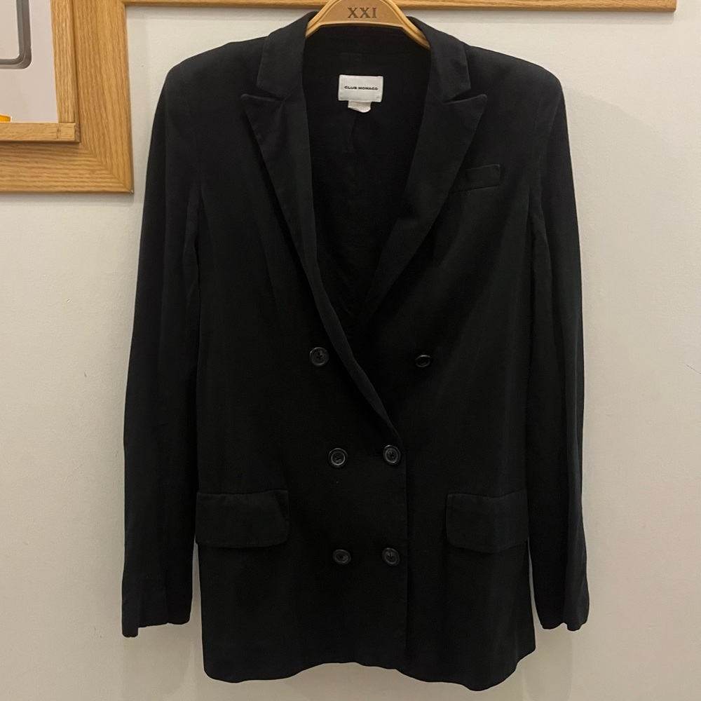 Black Double-Breasted Jersey Blazer (Small)
